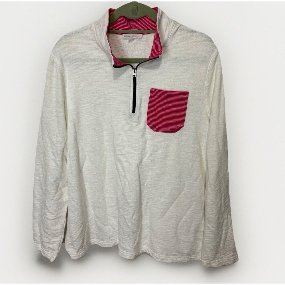 Talbots Quarter Zip Pullover White Womens Plus 1X Stretch Terry Knit Cotton